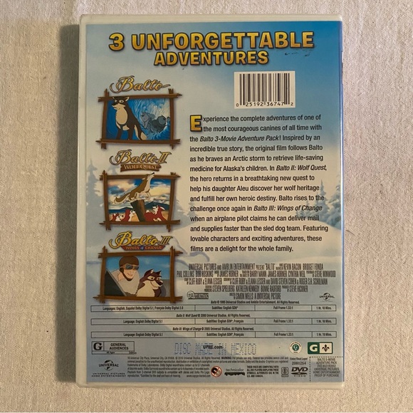 -Balto 3-Movie Adventure Pack DVD - Picture 2 of 2